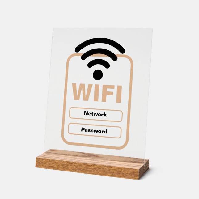Acrylic Sign WiFi Network & Password Display Stand (Angle)