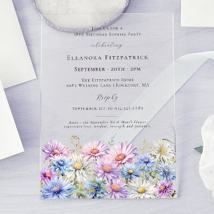 ACRYLIC SURPRISE PARTY 18 September Birth Flower  Invitations