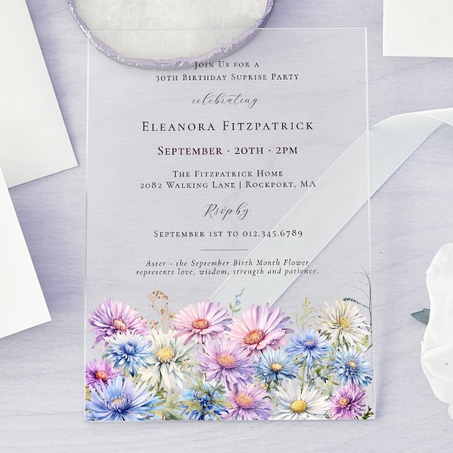 ACRYLIC SURPRISE PARTY 30 September Birth Flower  Acrylic Invitations (Creator Uploaded)