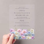 ACRYLIC SURPRISE PARTY 90 September Birth Flower  Invitations<br><div class="desc">Elegant watercolor asters create a floral border at the bottom of this transparent acrylic birthday invitation. The soft pastel purple,  pink blue and white flowers are the September birthday month flower making this the perfect theme for your September birthday.</div>