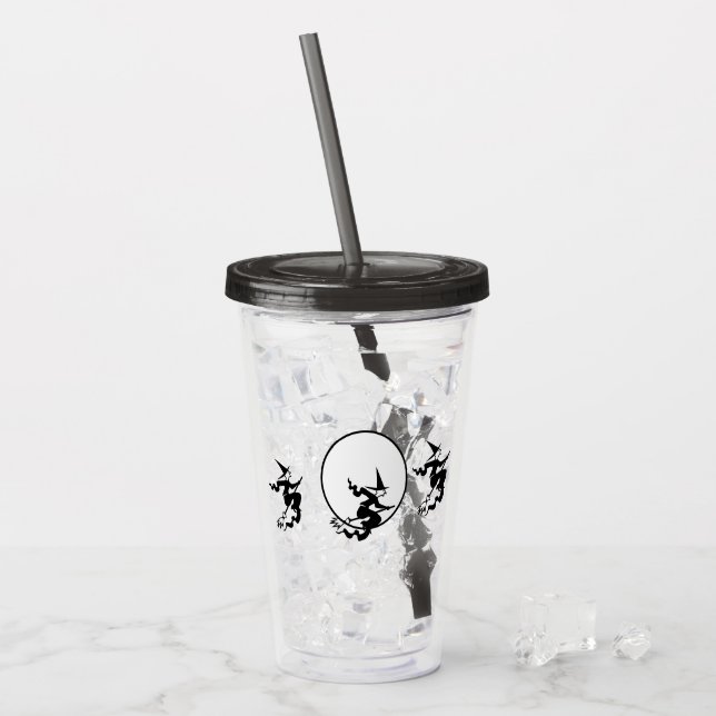 Acrylic Tumbler - Flying Witches and Full Moon (Front Ice)