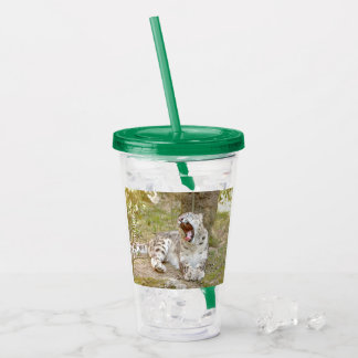 acrylic tumbler snow leopard cat and monogram.