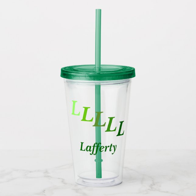 Acrylic Tumbler - Stepped Initials, Name in Greens (Front)