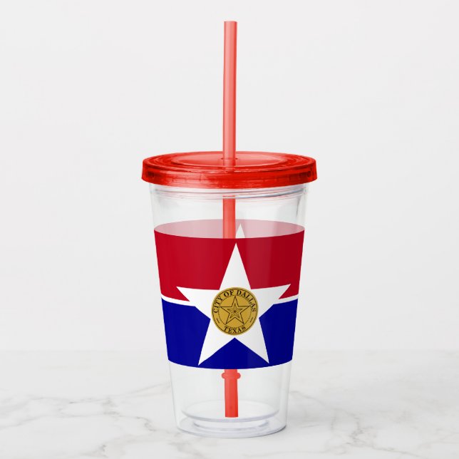 Acrylic Tumbler with flag of Dallas, Texas (Front)