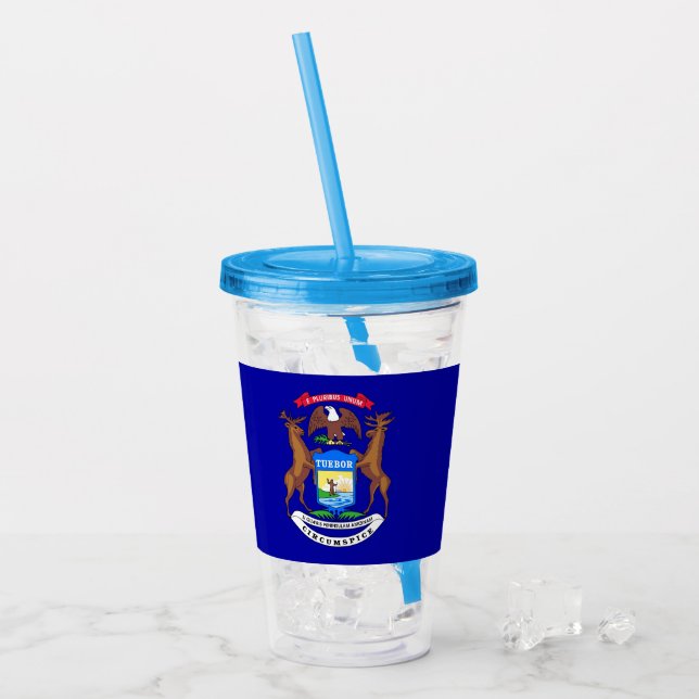 Acrylic Tumbler with flag of Michigan (Front Ice)