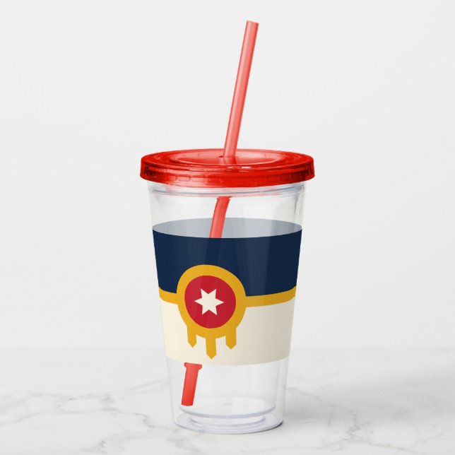 Acrylic Tumbler with flag of Tulsa, Oklahoma (Back)