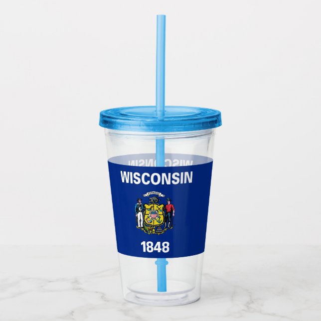 Acrylic Tumbler with flag of Wisconsin State (Front)