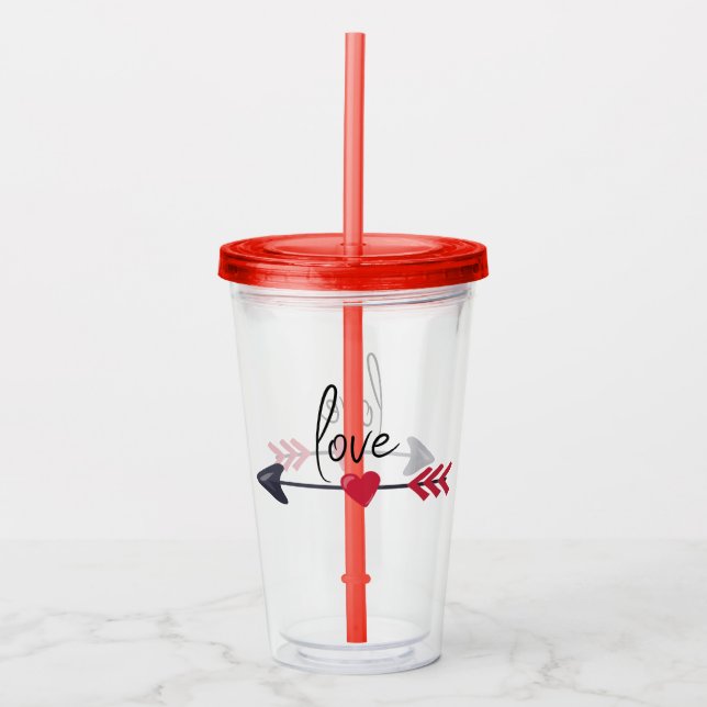 Acrylic Tumbler With Lid Straw Valentine's Day (Front)
