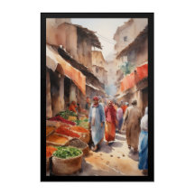 Acrylic Wall Art Vibrant Market Scene Traditional