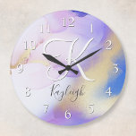 Acrylic Wall Clock<br><div class="desc">Easily personalise this glamourous style abstract lilac watercolor paint and faux gold spray background with your custom details.</div>