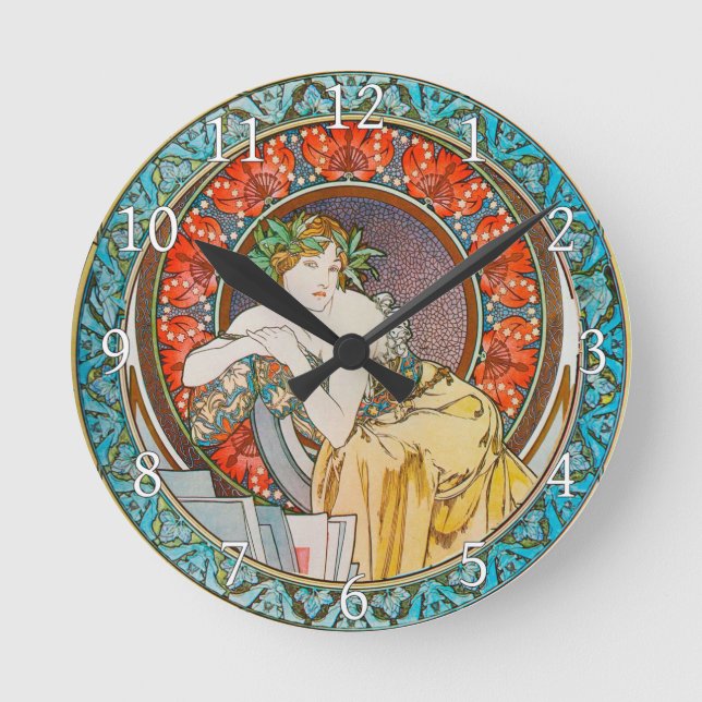 Acrylic Wall Clock Art Nouveau Alphonse Mucha 16 (Front)