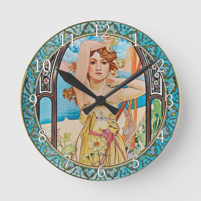Acrylic Wall Clock Art Nouveau Alphonse Mucha 20 (Front)