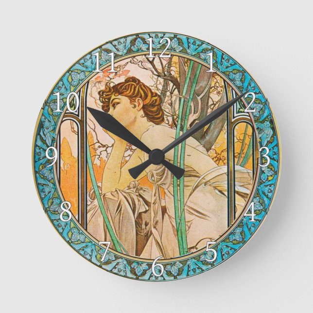 Acrylic Wall Clock Art Nouveau Alphonse Mucha 21 (Front)