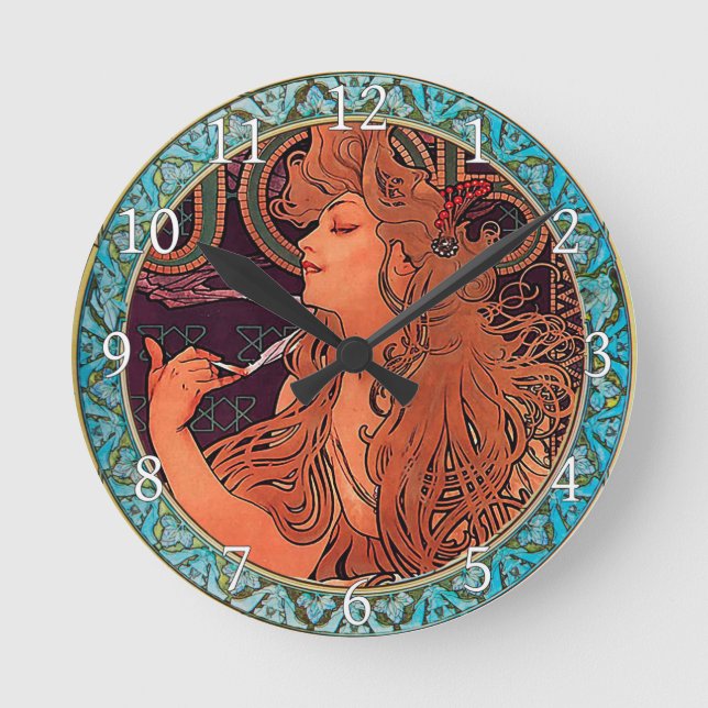 Acrylic Wall Clock Art Nouveau Alphonse Mucha 9 (Front)
