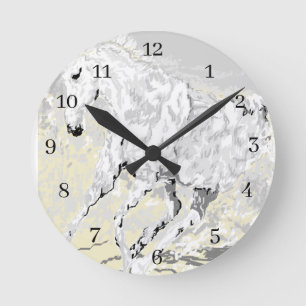 Acrylic Wall Clock, Square  wild White Stallion Round Clock