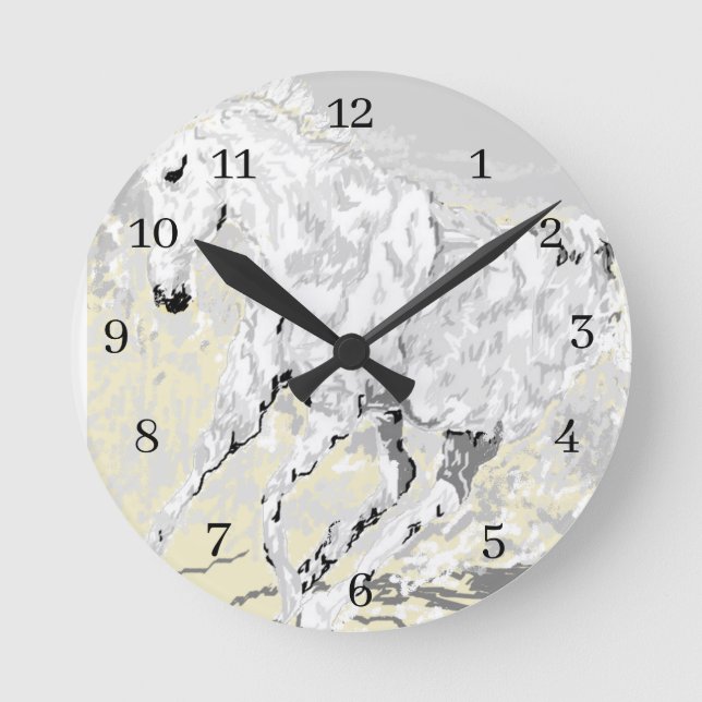Acrylic Wall Clock, Square  wild White Stallion Round Clock (Front)