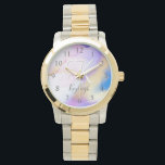 Acrylic Wall Clock Watch<br><div class="desc">Easily personalise this glamourous style abstract lilac watercolor paint and faux gold spray background with your custom details.</div>