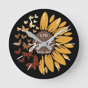 Acrylic Wall Clock with Sunflower & Butterflies