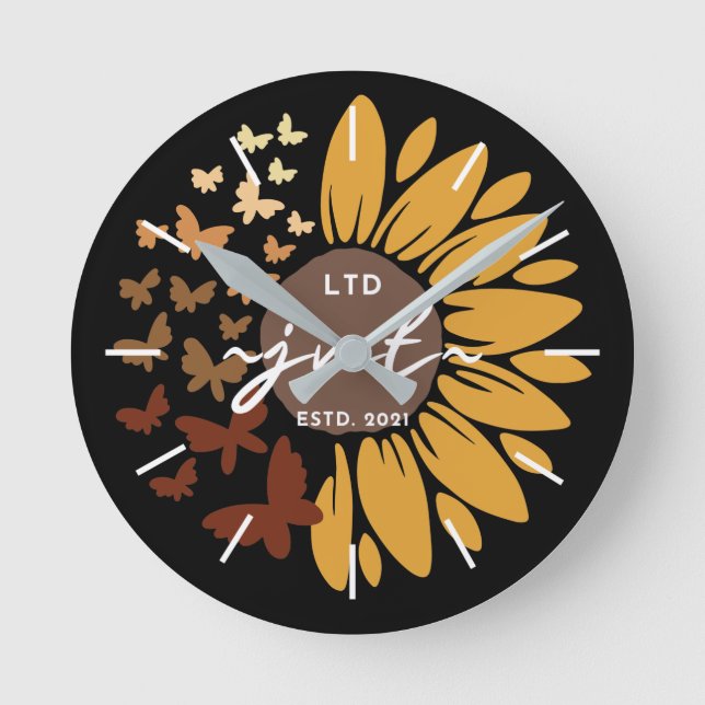 Acrylic Wall Clock with Sunflower & Butterflies (Front)
