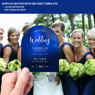 ACRYLIC WEDDING Deep Ombre Blue QR Code RSVP Invitations