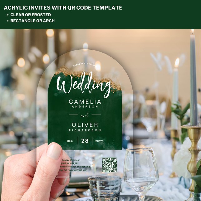 ACRYLIC WEDDING Green Agate QR Code RSVP Website Acrylic Invitations (Creator Uploaded)