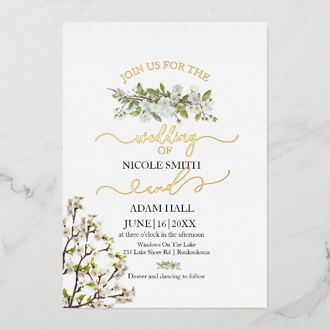 Acrylic Wedding Greenery And Flowers Invitation (Front)