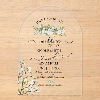 Acrylic Wedding Greenery And Flowers Invitation
