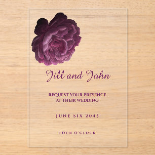 Acrylic Wedding Invitation Elegant Purple Floral