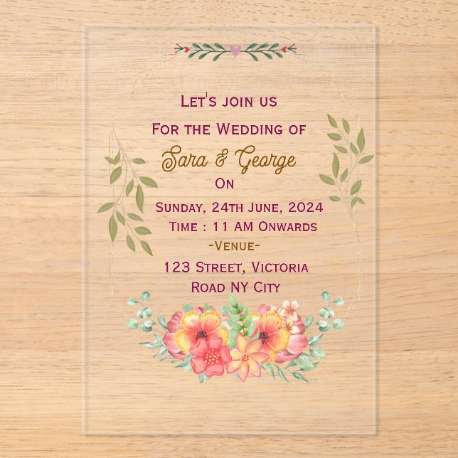 Acrylic Wedding Invitations  (Front)