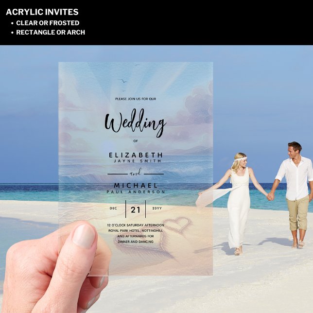 ACRYLIC Wedding Invite Tropical Beach Sunset Ocean Acrylic Invitations (Creator Uploaded)
