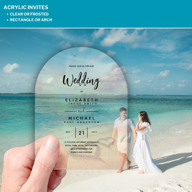 ACRYLIC Wedding Invite Tropical Beach Sunset Ocean Invitations (Creator Uploaded)