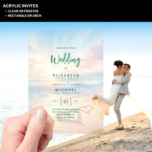 ACRYLIC Wedding Invite Tropical Beach Sunset Ocean Invitations