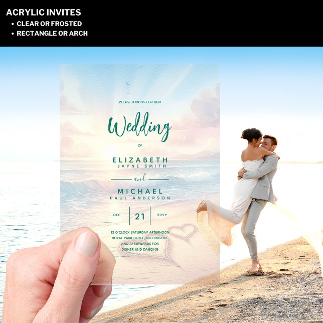 ACRYLIC Wedding Invite Tropical Beach Sunset Ocean Invitations (Creator Uploaded)