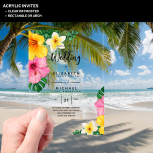 ACRYLIC Wedding Invite Tropical Flowers Luau Beach Acrylic Invitations