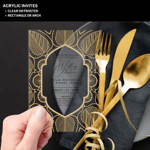 ACRYLIC Wedding Invites BLACK TEXT Bold Initials Acrylic Invitations