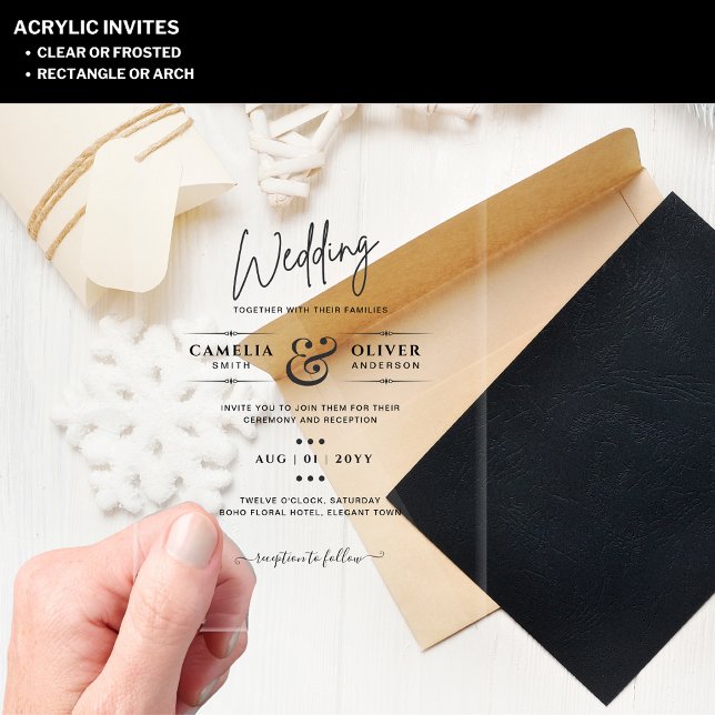 ACRYLIC Wedding Invites BLACK TEXT Bold Initials Acrylic Invitations (Creator Uploaded)