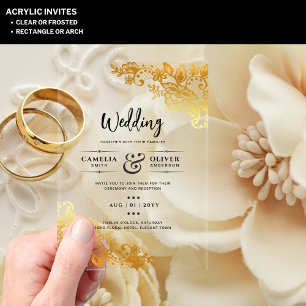 ACRYLIC Wedding Invites Elegant Gold Lace Acrylic Invitations