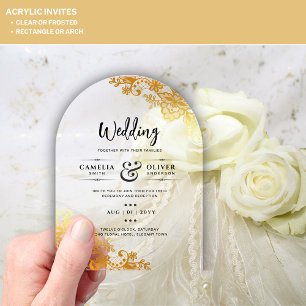ACRYLIC Wedding Invites Elegant Gold Lace Acrylic Invitations