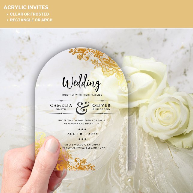 ACRYLIC Wedding Invites Elegant Gold Lace Acrylic Invitations (Creator Uploaded)