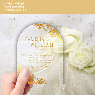 ACRYLIC Wedding Invites Gold Lace Clear Modern Acrylic Invitations