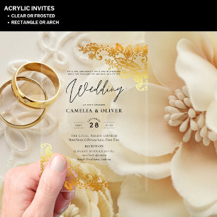 ACRYLIC Wedding Invites Gold Lace Elegant Clear Acrylic Invitations