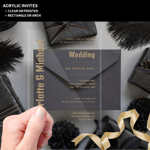 ACRYLIC Wedding Invites GOLD TEXT Bold Modern Acrylic Invitations