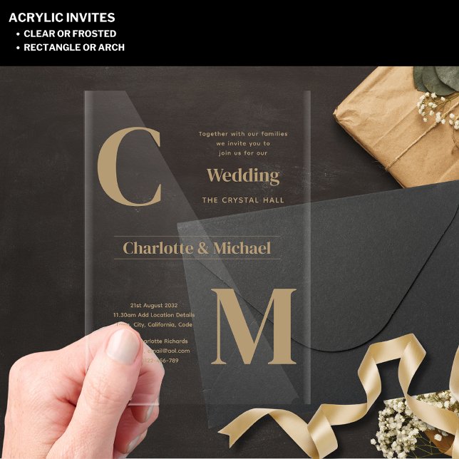 ACRYLIC Wedding Invites GOLD TEXT Minimal Bold Acrylic Invitations (Creator Uploaded)