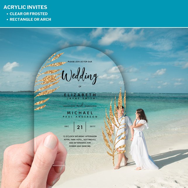 ACRYLIC Wedding Invites Tropical Gold Leaf Beach Acrylic Invitations (Creator Uploaded)