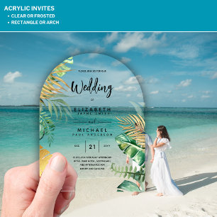 ACRYLIC Wedding Invites Tropical Gold Leaf Beach Acrylic Invitations