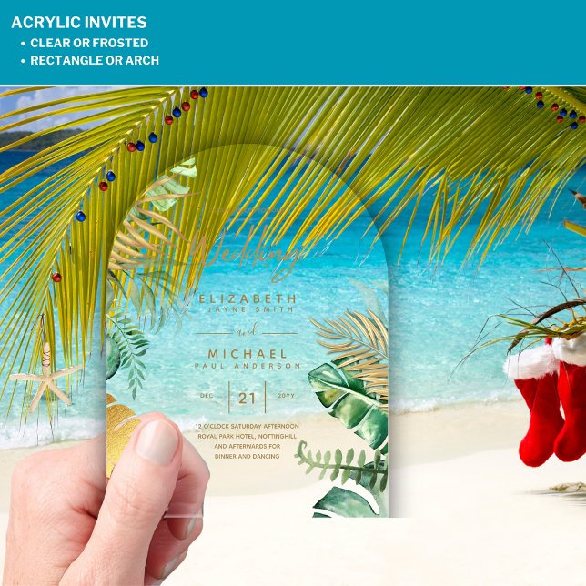 ACRYLIC Wedding Invites Tropical Gold Leaf Beach Acrylic Invitations (Creator Uploaded)
