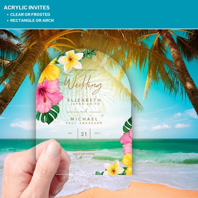 ACRYLIC Wedding Invites Tropical Gold Leaf Beach Acrylic Invitations (Creator Uploaded)