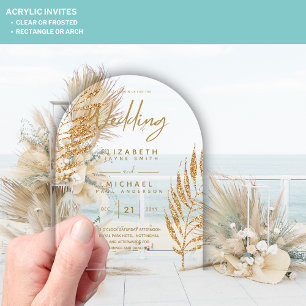 ACRYLIC Wedding Invites Tropical Gold Leaf Beach Acrylic Invitations