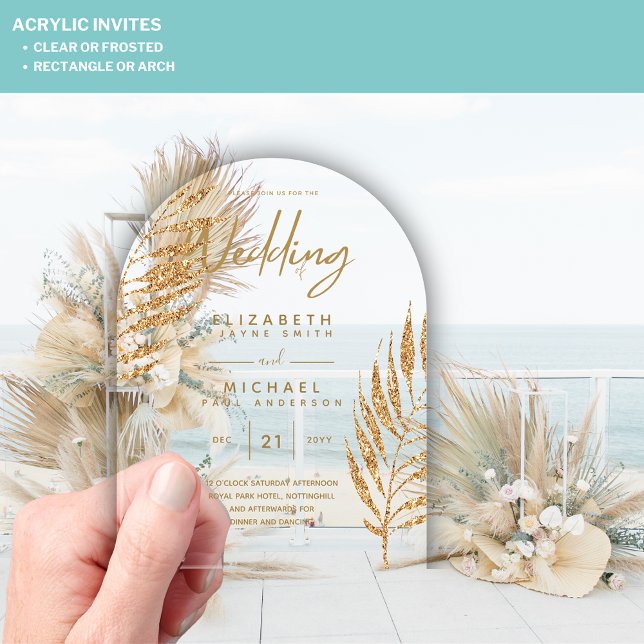 ACRYLIC Wedding Invites Tropical Gold Leaf Beach Acrylic Invitations (Creator Uploaded)
