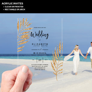 ACRYLIC Wedding Invites Tropical Gold Leaf Beach Acrylic Invitations